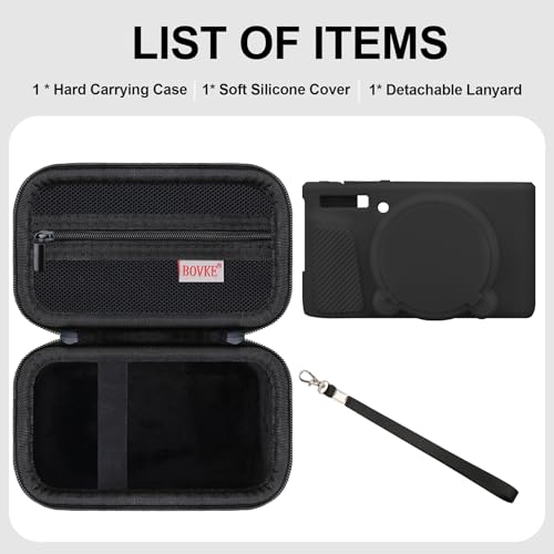 BOVKE Hard Case + Silicone Cover for Canon PowerShot SX740 SX730 Digital Camera, Shockproof EVA Storage Bag with Soft Silicone Protective Case, Removable Lens Cover, Wrist Strap, Black - Image 2