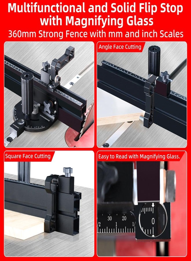 GOINGMAKE Compact Table Saw Miter Gauge with 360mm Fence and Multifunction Flip Stop and Positive Angle Stops, Miter Gauge for Table Saw Accessories, for Woodworking Cuts, Fits 3/4"x3/8" Slot - Image 4