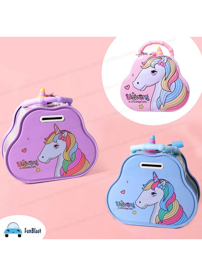 فنبلاست حصالة نقود من فن بلاست - حصالة نقود على شكل وحيد القرن، صندوق نقود للأطفال، حصالة نقود للأطفال، صندوق نقود للأطفال، صندوق نقود معدني مع مفتاح وقفل، هدية إرجاع، عصري، وردي، أبيض - Image 5