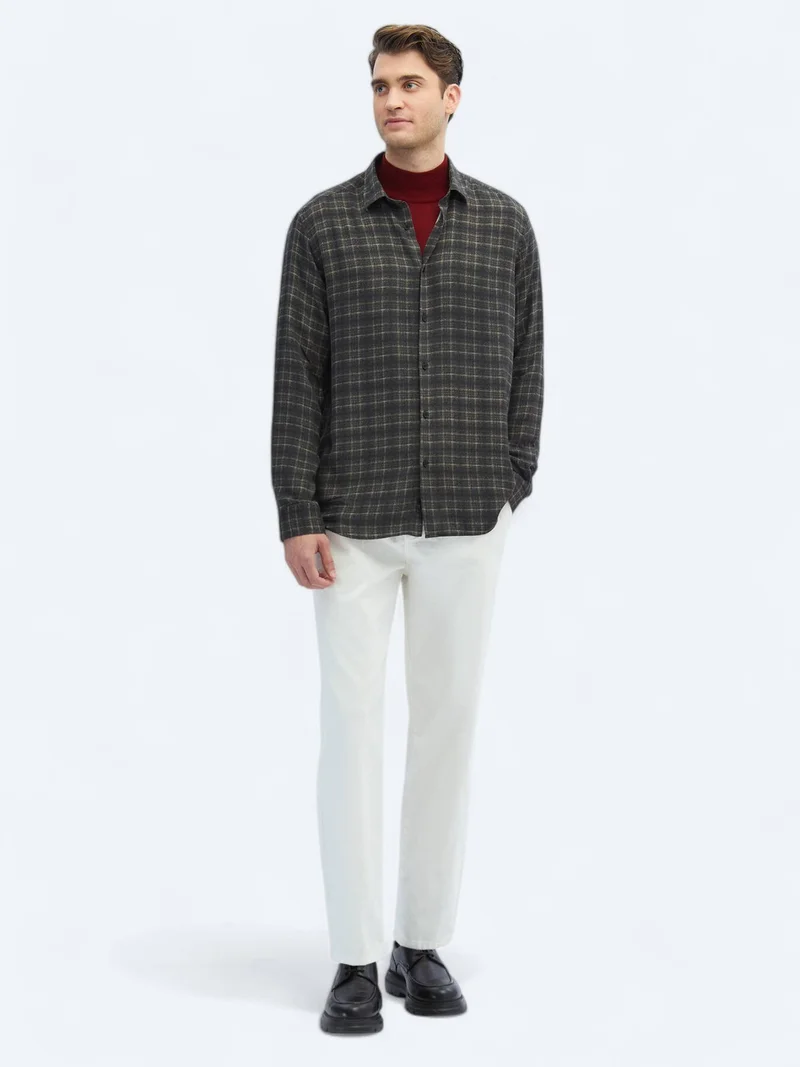 Kip Hard Coal Checkered Regular Fit Long Weaving Casual Shirt