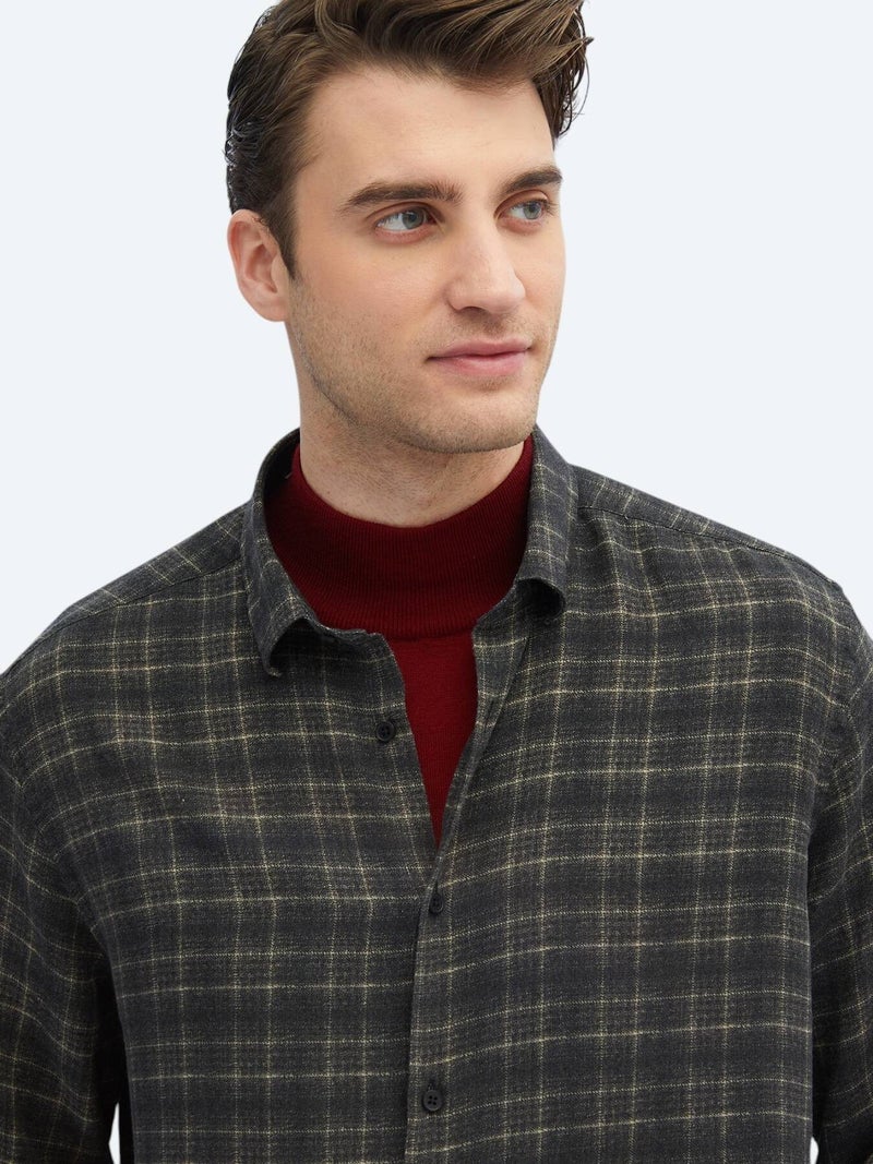 Kip Hard Coal Checkered Regular Fit Long Weaving Casual Shirt - Image 4