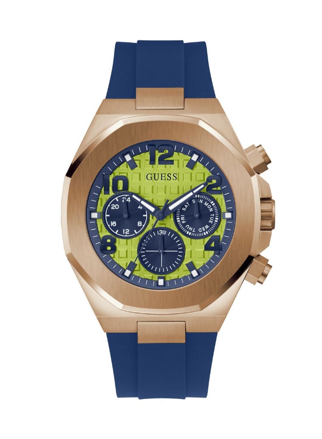 GUESS Blue Silicone Strap\Lime Green Dial\Rose Gold Tone Stainless Steel Case - Image 1