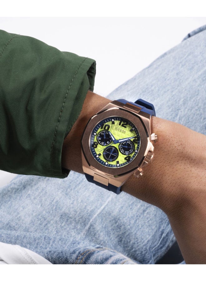 GUESS Blue Silicone Strap\Lime Green Dial\Rose Gold Tone Stainless Steel Case - Image 5