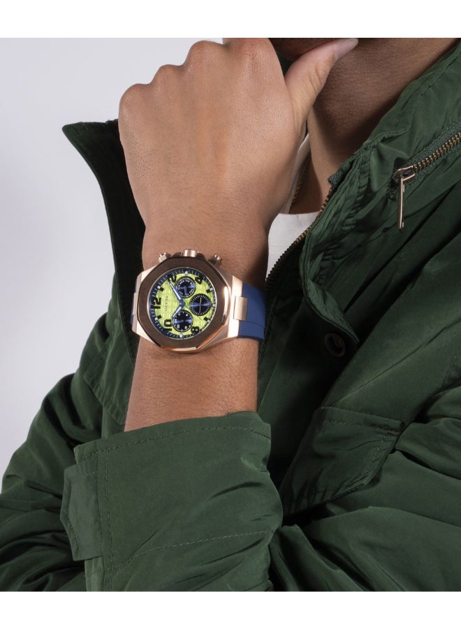 GUESS Blue Silicone Strap\Lime Green Dial\Rose Gold Tone Stainless Steel Case - Image 4