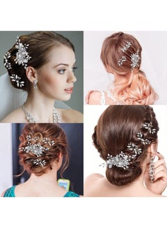 Geosar 5 Pieces Crystal Bride Wedding Hair Comb Silver Bridal Hair Pieces Pearl Rhinestone Bridal Hair Clip Flower Hair Side Combs Wedding Hair Accessories for Brides Women Girls  - Image 3