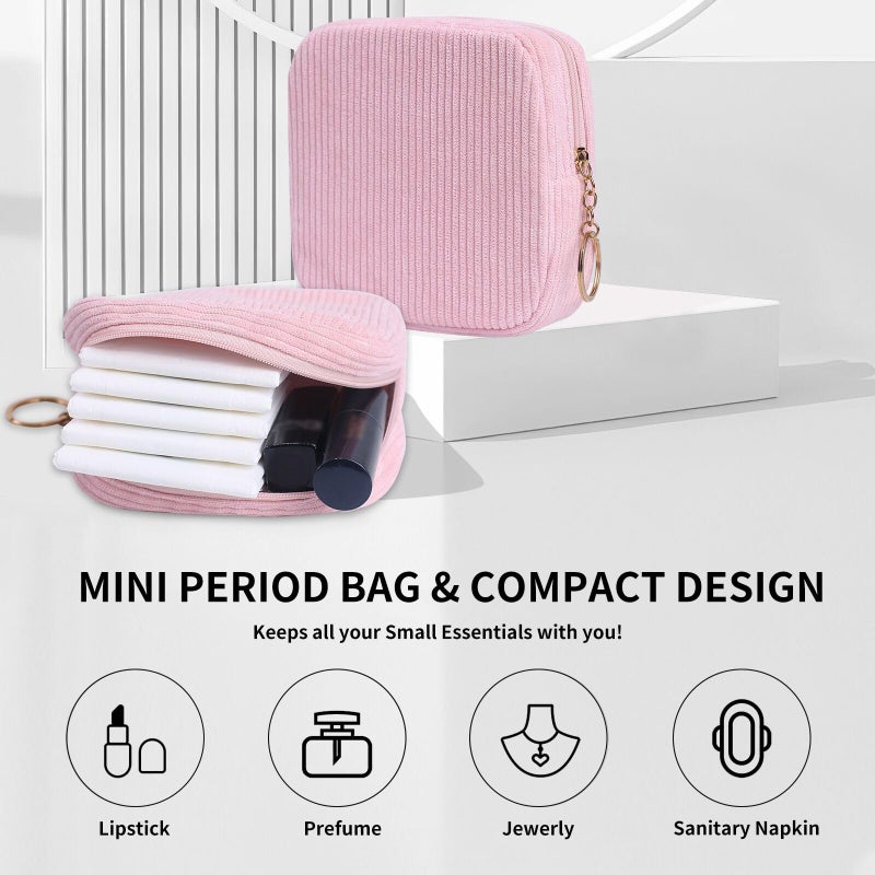 Teircno Sanitary Napkin Storage Bag, Preppy Corduroy Period Bag for Women, Cute Portable Period Pouch with Zipper, Sanitary Pads Bag Tampons Holder for Purse, First Period for Women Ladies - Image 4