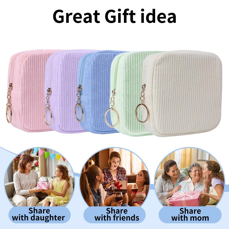 Teircno Sanitary Napkin Storage Bag, Preppy Corduroy Period Bag for Women, Cute Portable Period Pouch with Zipper, Sanitary Pads Bag Tampons Holder for Purse, First Period for Women Ladies - Image 5