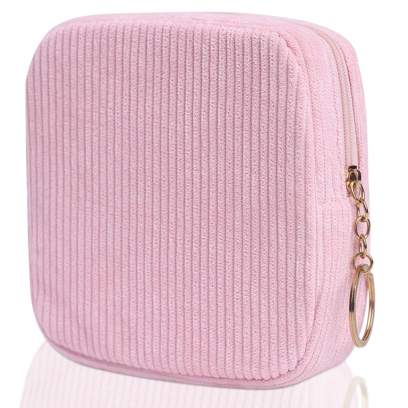 Teircno Sanitary Napkin Storage Bag, Preppy Corduroy Period Bag for Women, Cute Portable Period Pouch with Zipper, Sanitary Pads Bag Tampons Holder for Purse, First Period for Women Ladies - Image 1