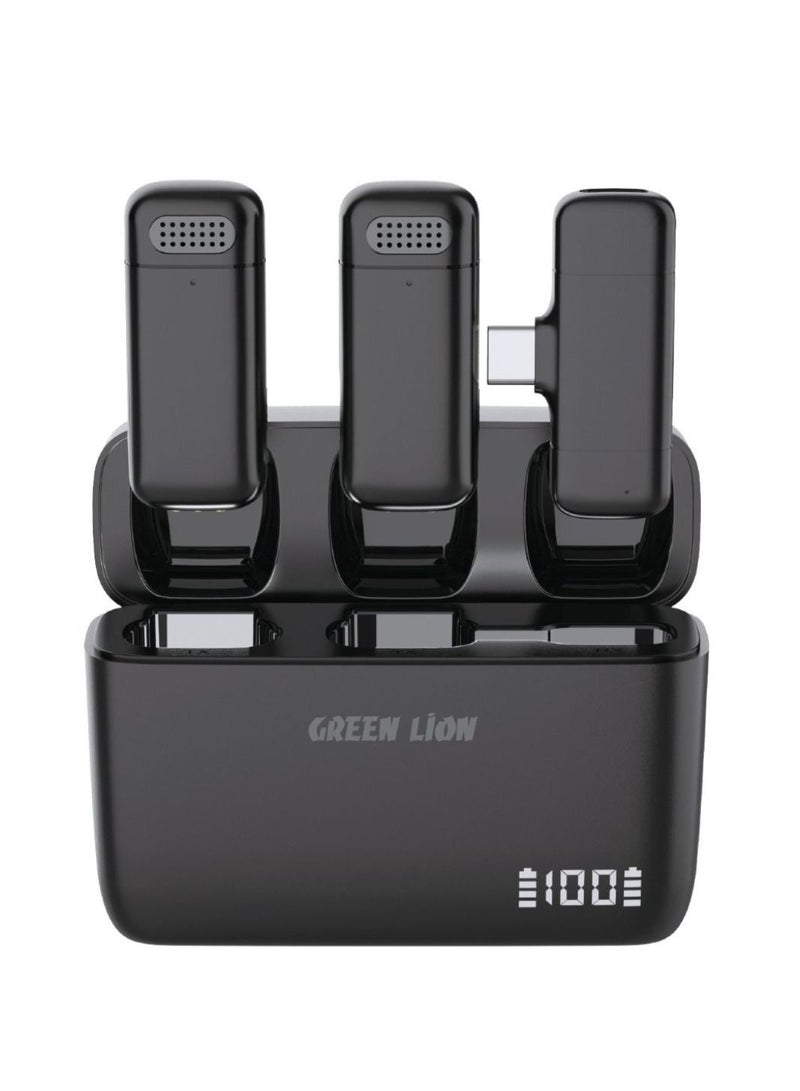 GREEN LION Duo Cast Wireless Mic Type C (Long Distance Transmission, Automatic Pairing, 7 Hours Working,Plug & Play) _Black  - Image 1