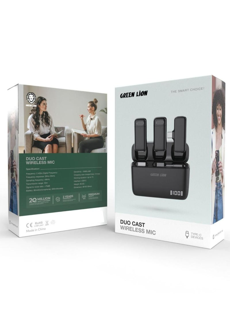 GREEN LION Duo Cast Wireless Mic Type C (Long Distance Transmission, Automatic Pairing, 7 Hours Working,Plug & Play) _Black  - Image 2
