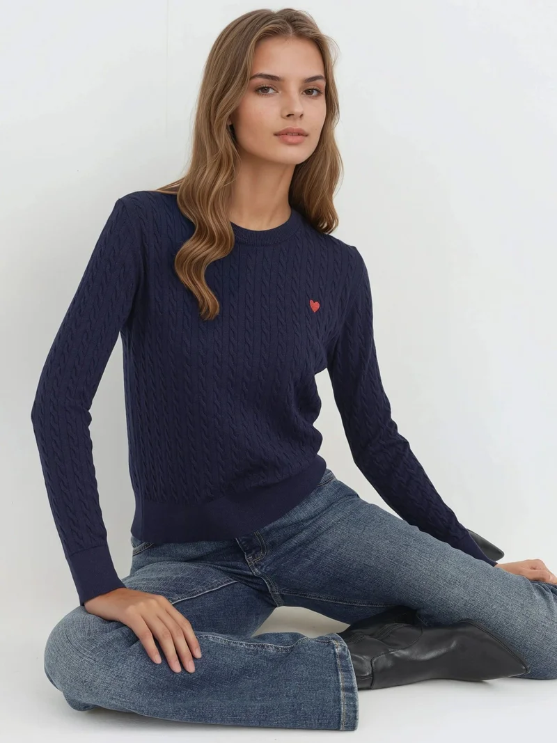 HICCUP Hair Braid Knit Sweater with Heart Detail