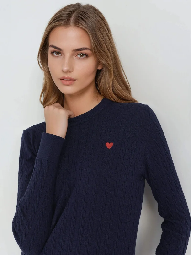HICCUP Hair Braid Knit Sweater with Heart Detail