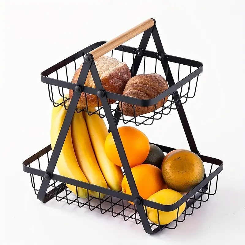 SUNBEET 2 Tier Countertop Fruit BasketPortable Fruit Bowle Basker for Kitchen Organizer Storage Dining Room Fruits Vegetable BreadSnacks Detachable Metal Rectangle Basket Storage Pack Of 1 - Image 1