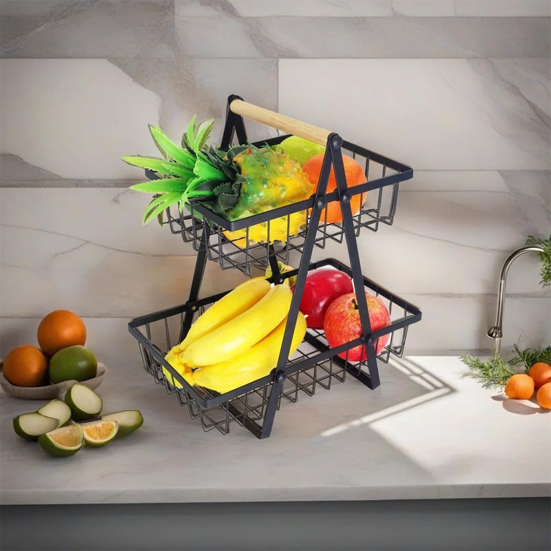 SUNBEET 2 Tier Countertop Fruit BasketPortable Fruit Bowle Basker for Kitchen Organizer Storage Dining Room Fruits Vegetable BreadSnacks Detachable Metal Rectangle Basket Storage Pack Of 1 - Image 5