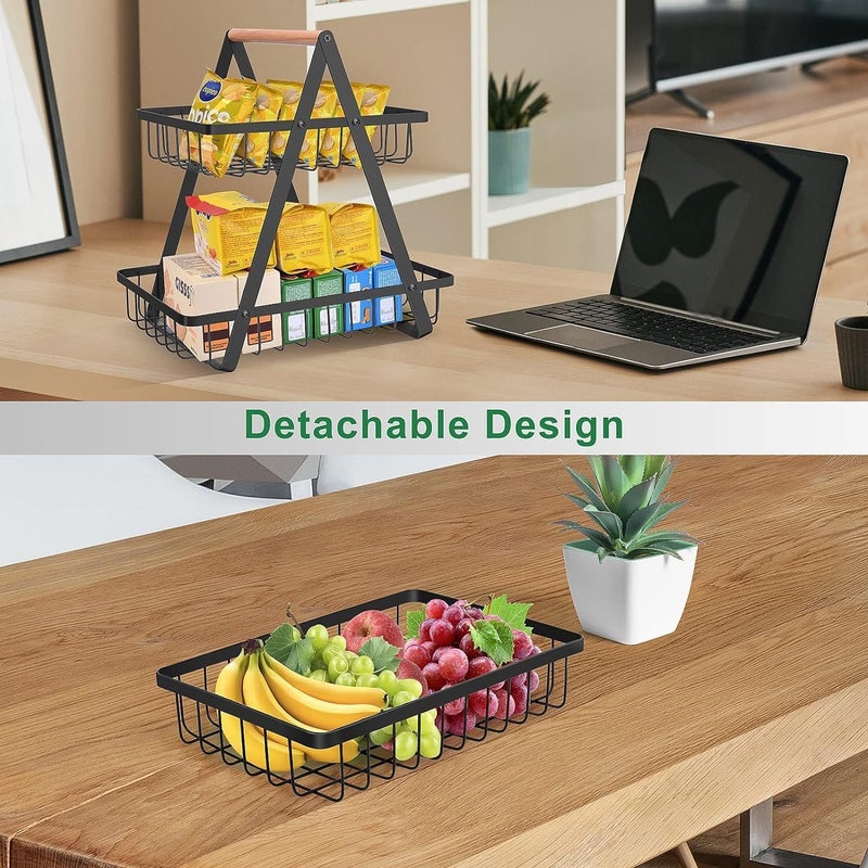 SUNBEET 2 Tier Countertop Fruit BasketPortable Fruit Bowle Basker for Kitchen Organizer Storage Dining Room Fruits Vegetable BreadSnacks Detachable Metal Rectangle Basket Storage Pack Of 1 - Image 3