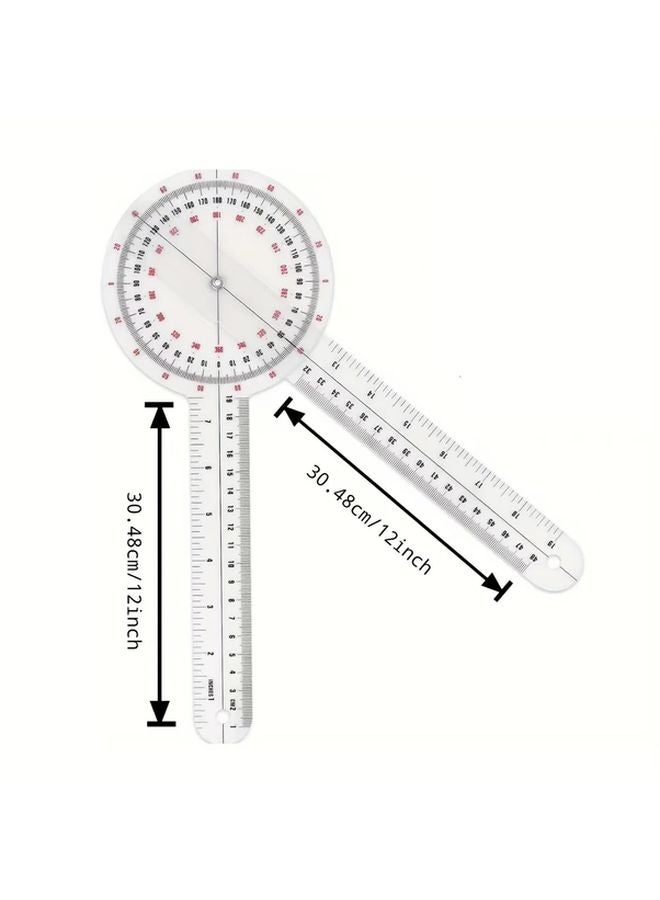 1pc 12 Inch Transparent Plastic Goniometer 360 Degree Orthopedic Angle Ruler Protractor - Image 5