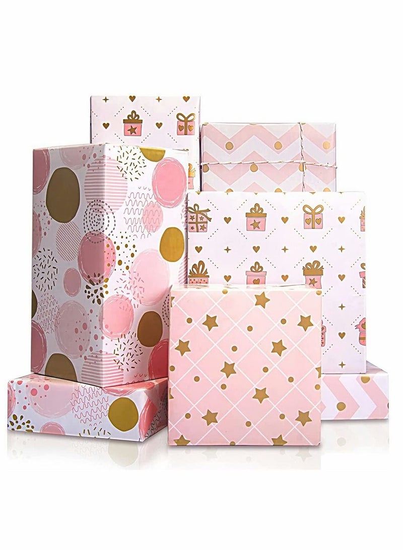 4 Sheets Gift Wrapping Paper, Birthday Wrapping Paper for Women and Girl, Metallic Gold Foil Wrapping Paper, Pink Gift Wrap for Birthday, Valentines Day, Party, Wedding, All Occasion (27.5 x 19.6inch) - Image 1