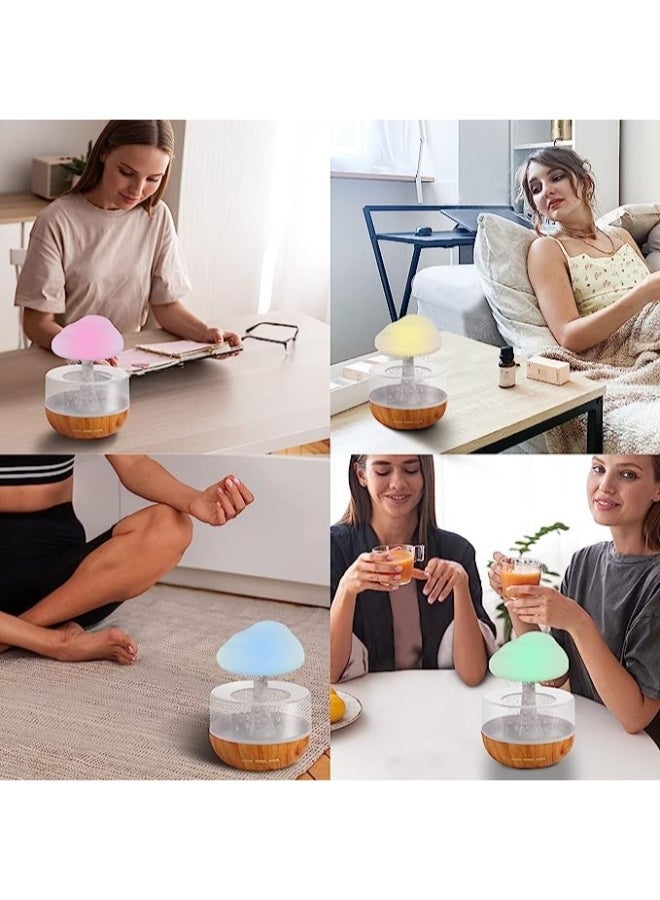 Raining Cloud Night Light Aromatherapy Essential Oil Diffuser Micro Humidifier Desk Fountain Bedside Sleeping Relaxing Mood Water Drop Sound White - Image 5