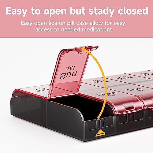 COLORWING AM PM Extra Large Pill Organizer, XL 7 Day Pill Organizer 2 Times a Day, Weekly Daily Pill Case, Day Night Oversized Medicine Box, Vitamin Holder, Big Pill Container (Pink) - Image 2