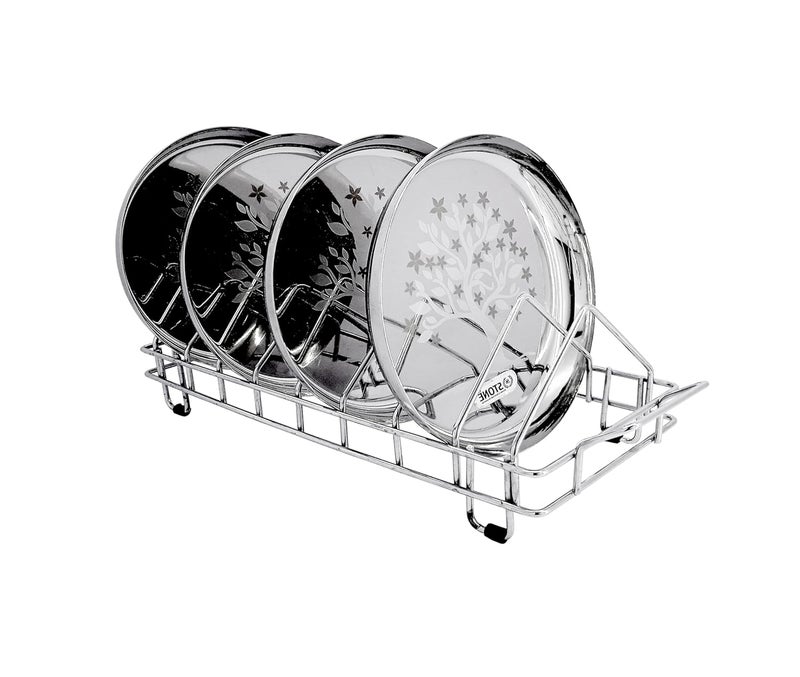 STONE STONE Stainless Steel Plate Rack | Dish Rack | Thali Stand | Plate Stand |Dish Stand | Lid Holder | Plate Fixer | Dish Drainer | Utensil Rack for Kitchen Accessories (8 Plate Storage) - Image 1