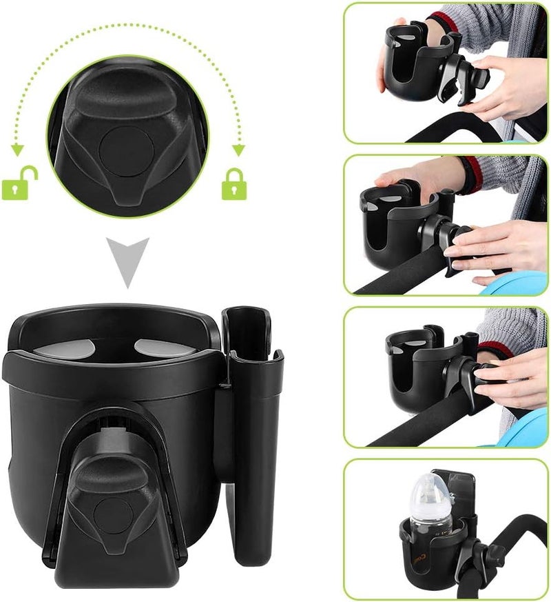 accmor Stroller Cup Holder with Phone Holder, Bike Cup Holder, Universal Cup Holder for Uppababy Nuna Doona Strollers, 2-in-1 Cup Phone Holder for Stroller, Bike, Wheelchair, Walker, Scooter - Image 5