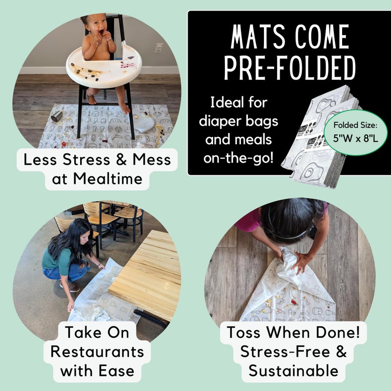 THEO'S 60 Pack | Disposable Splat Mats | THEO'S MATS | Highchair Splat Mat for Floor | Baby Led Weaning Supplies | Biodegradable (THEO001) - Image 2