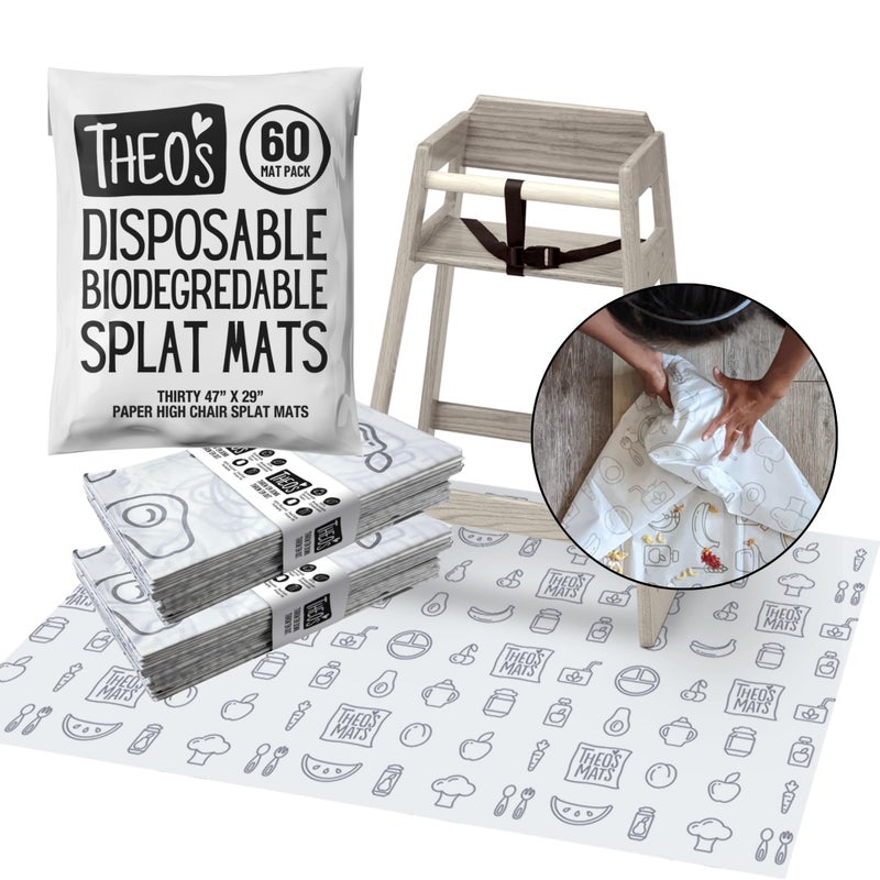 THEO'S 60 Pack | Disposable Splat Mats | THEO'S MATS | Highchair Splat Mat for Floor | Baby Led Weaning Supplies | Biodegradable (THEO001) - Image 1
