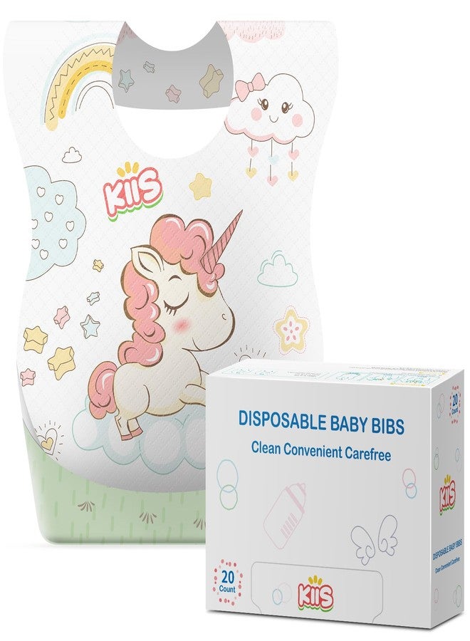KIIS Disposable Baby Bibs for Travel - Waterproof Baby Smock Bibs for Eating, Toddlers & Kids - Travel & Daycare Essentials for Mess-Free Meals, 20 Count, Unicorn - Image 1