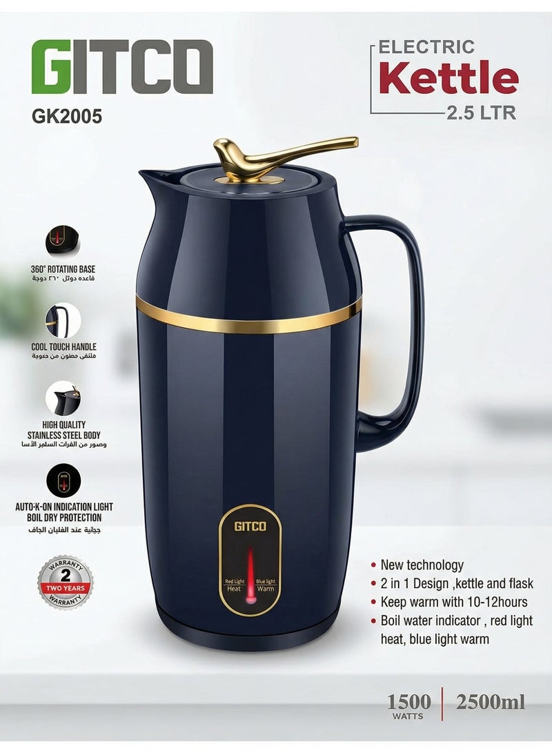 GITCO 2-in-1 Stainless Steel Electric Kettle & Thermal Flask 2.5L, 1500W Fast Boil with 360° Rotating Base, GK2005 Black - Image 5