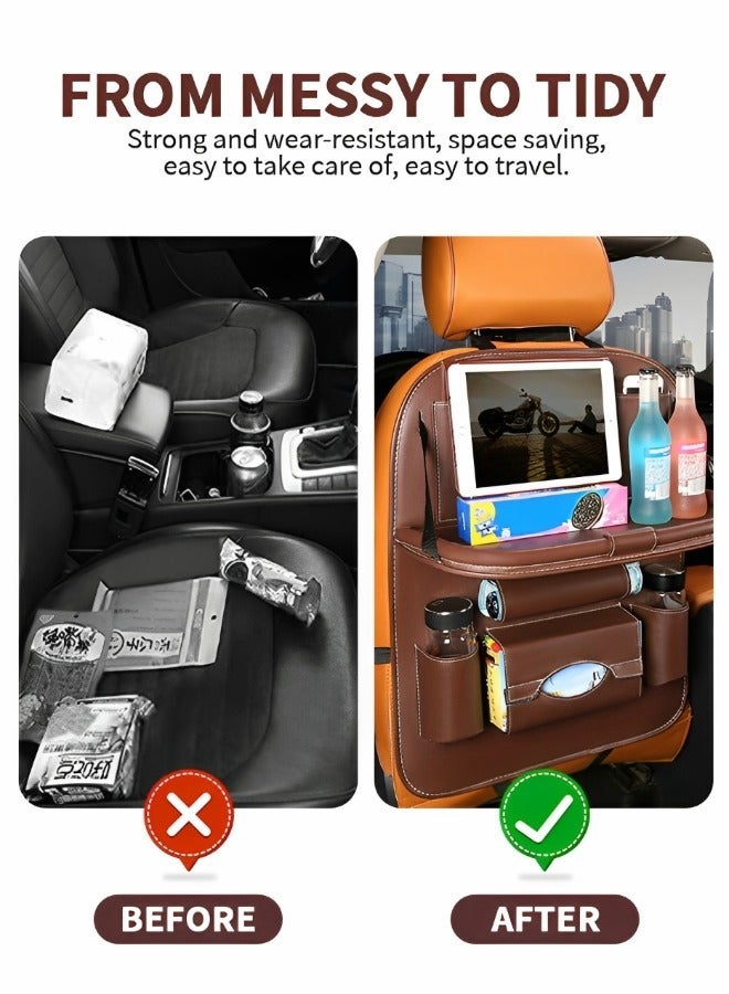 GROIC Car Backseat Organizer PU Leather with Foldable Table Tray, Car Seat Back Organizers with Dining Table Tray Holder for Kids Travel Accessories Organizer 1 Pack - Image 5