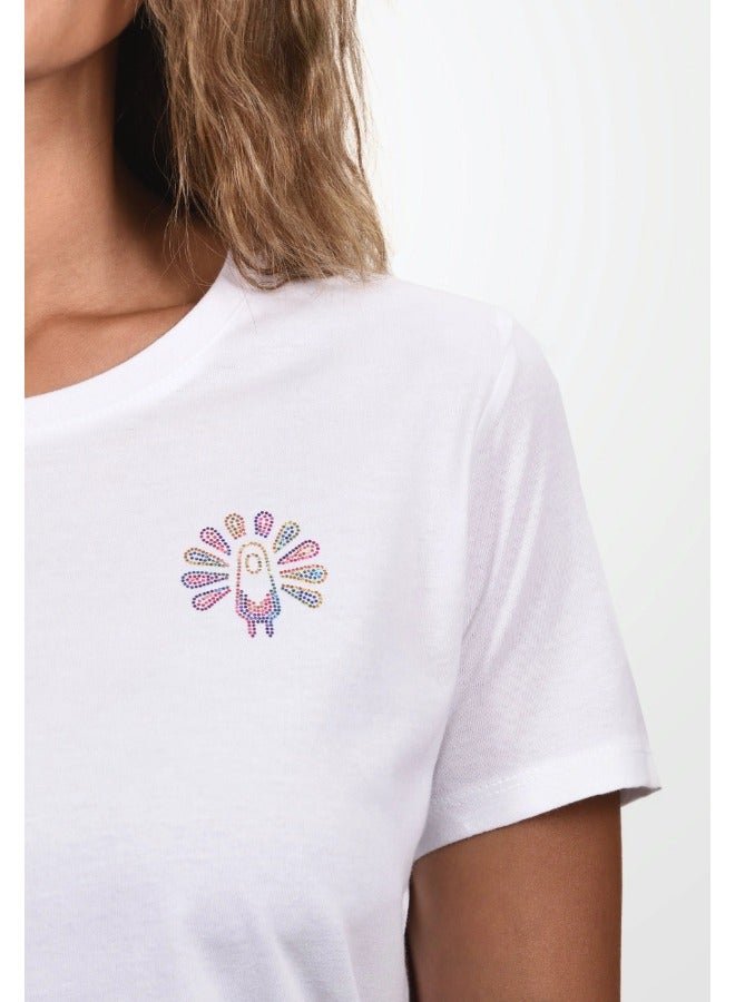 Primina Women's printed T-Shirt -Peacock, round neck, 100% cotton, regular fit - Image 3