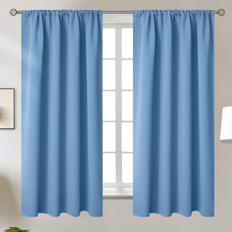 BGment Rod Pocket Blackout Curtains for Bedroom - Thermal Insulated Room Darkening Curtain for Living Room  Denim Blue  52 x 63 Inch  2 Panels - Image 1