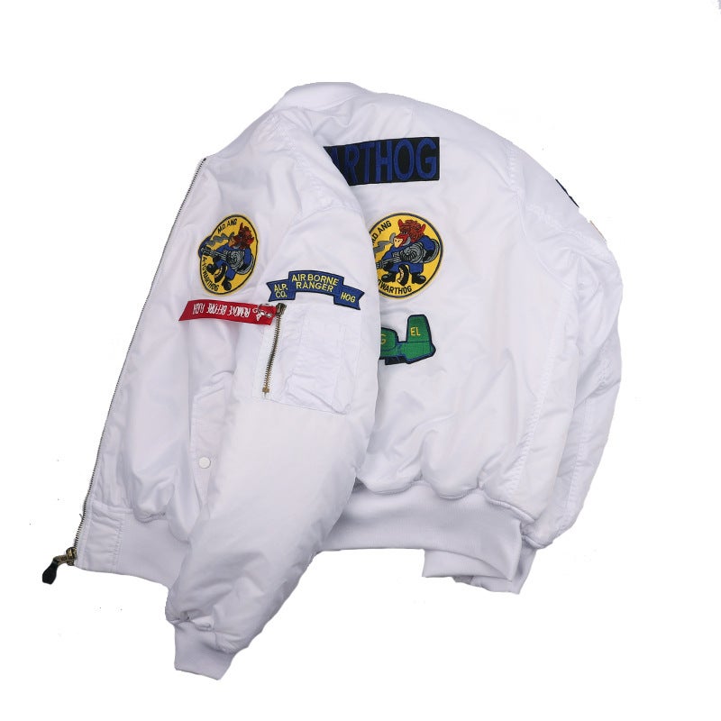Generic 2024 Spring and Autumn Bomber Jacket Maipin Racing Suit MA1 Alpha Jacket American Baseball Suit Men White (thickened) 
