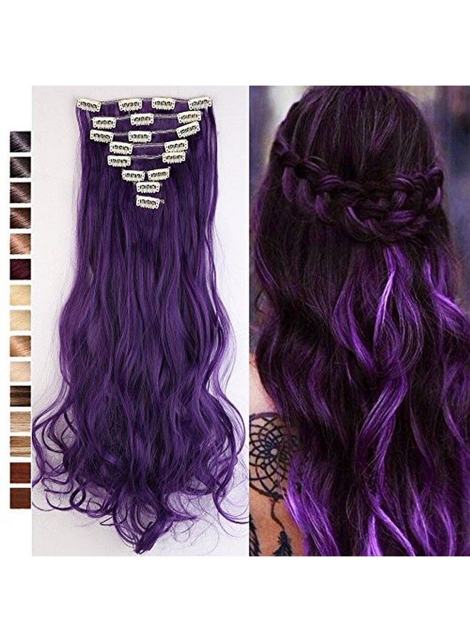 S-noilite 24 Inches Long Curly Full Head Clip In Synthetic Hair Extensions 8Pcs 170G (24"Curly Black Purple) - Image 3