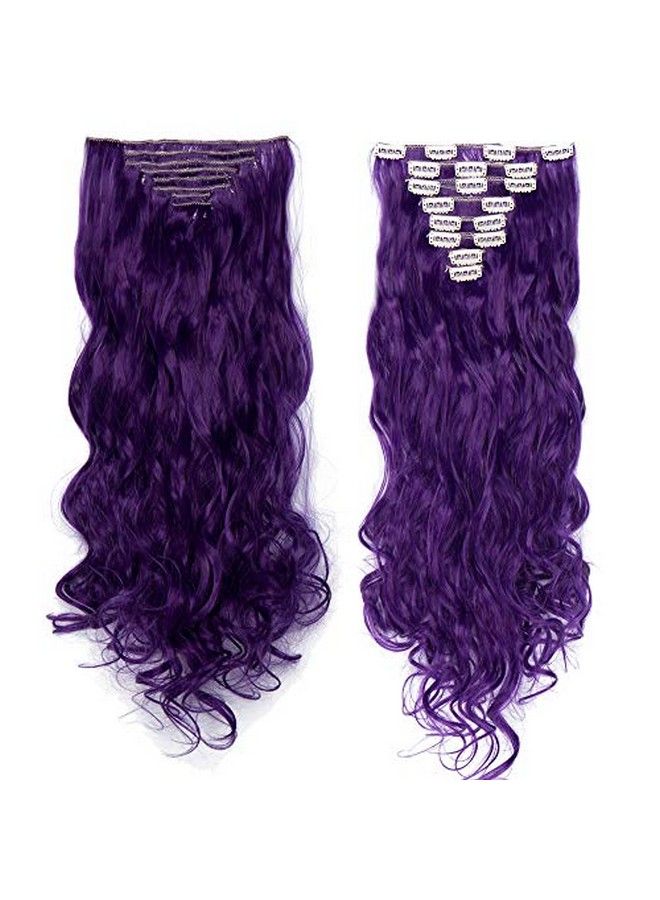 S-noilite 24 Inches Long Curly Full Head Clip In Synthetic Hair Extensions 8Pcs 170G (24"Curly Black Purple) - Image 4