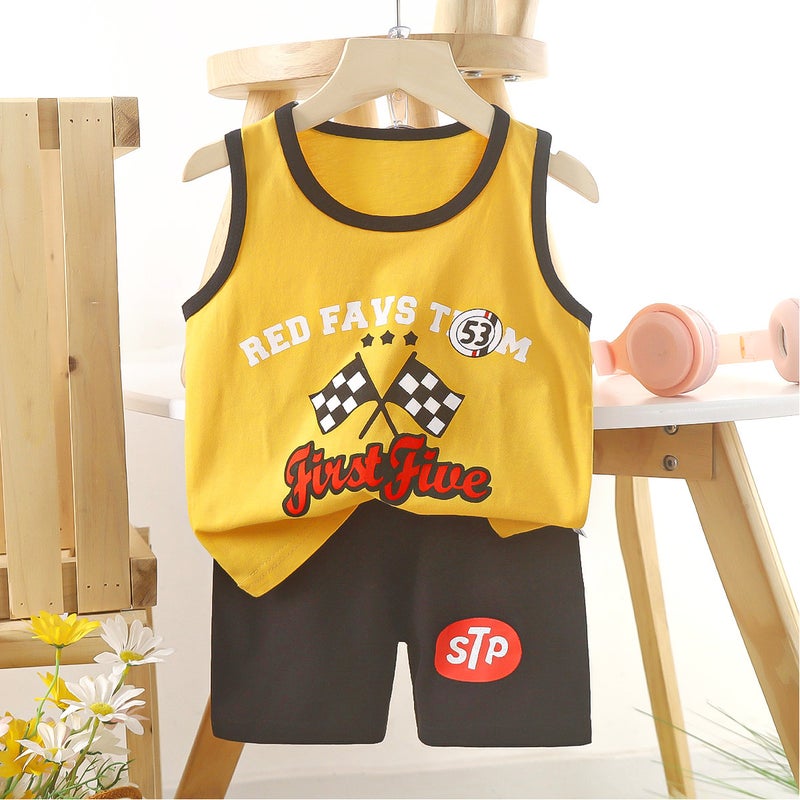 Kids Cotton Vest Set Summer 2024 E37-Flag 