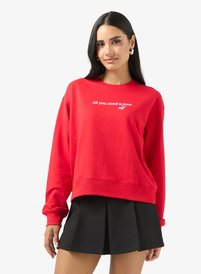 Ginger Crew Neck Oversize Slogan Sweatshirt