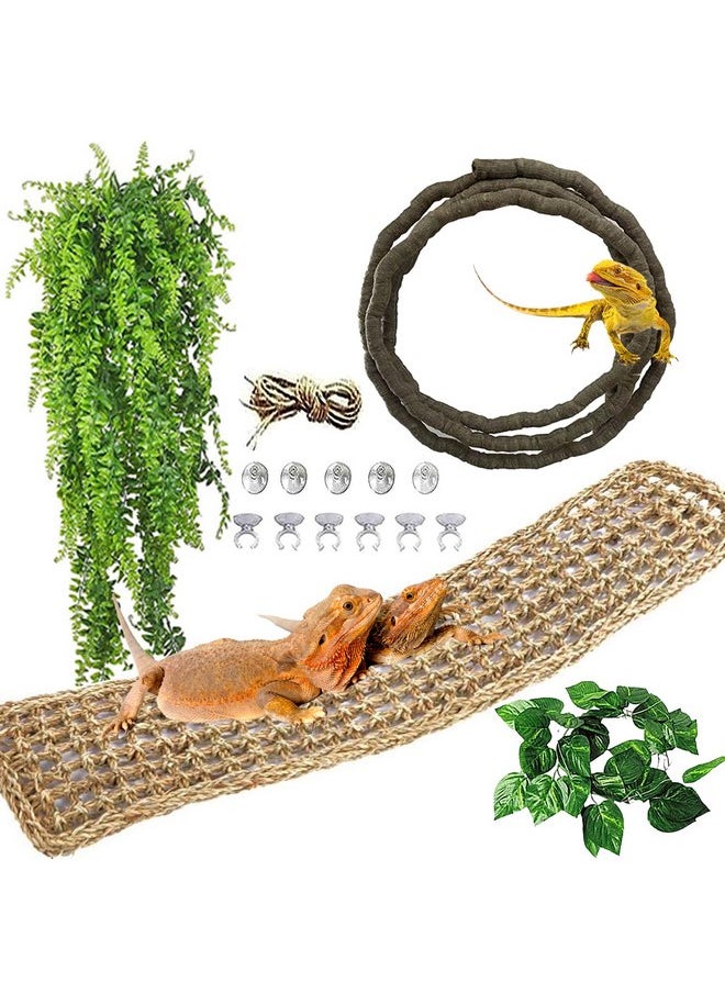 Kathson - kathson Bearded Dragon Large Hammock,Lizard Lounger 29.53x7.08inches Natural Seagrass Fibers Pet Recliner Flexible Vine Decoration for Gecko Chameleon Snakes (4 PCS) - Image 1