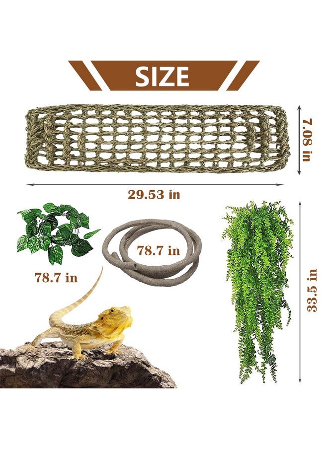 Kathson - kathson Bearded Dragon Large Hammock,Lizard Lounger 29.53x7.08inches Natural Seagrass Fibers Pet Recliner Flexible Vine Decoration for Gecko Chameleon Snakes (4 PCS) - Image 1