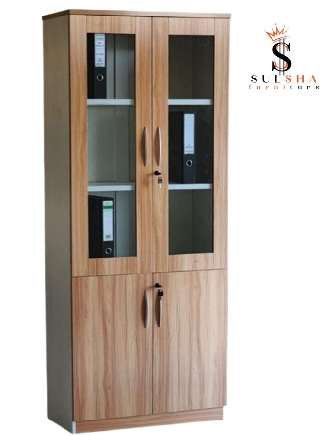 SULSHA Modern Wooden File Cabinet 4 Door ,Glass Door Cabinet - Image 1