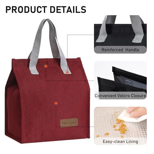 TELLUMO Lunch bag, Insulated Lunch Bag for Women Men Large Lunch Box Container Reusable Leakproof Tote for Office, Work, School, Beach or Travel (Red) - Image 4