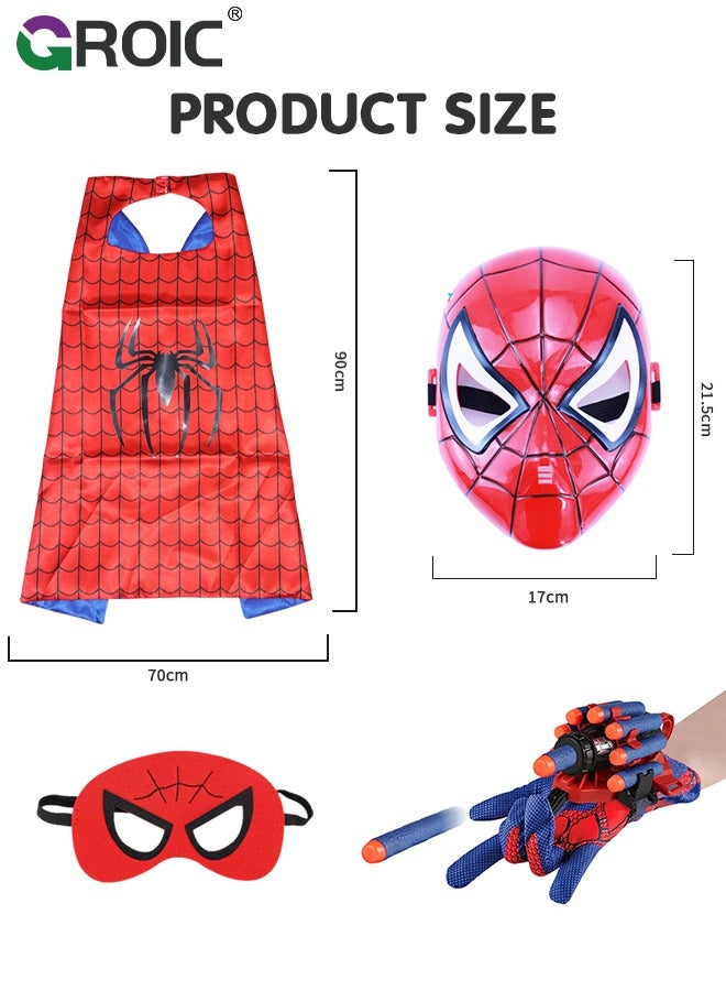 GROIC 5 Pcs Spider-Man Toys, Superhero Launcher Toy Set, Spider-man Capes and Eye Mask Dress Up, LED Mask, 1 Launcher, 1 Glove, 20 Sucker Bullets Superhero Costume Set Role Play Toy - Image 2