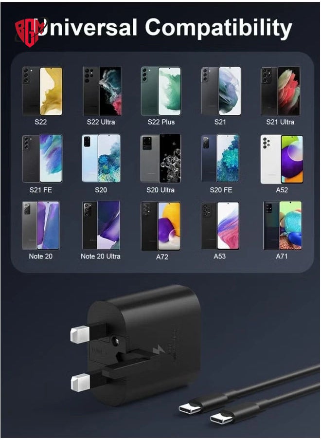 BGM - 25W Fast Charger Type C for Samsung Galaxy A15, A55 5G, A54, A35, A34, A25, A05, S24, S23, S22, S21, S20, Z Fold5, Z Flip5 Tablet USB C Super Charge Adapter Plug - Image 1