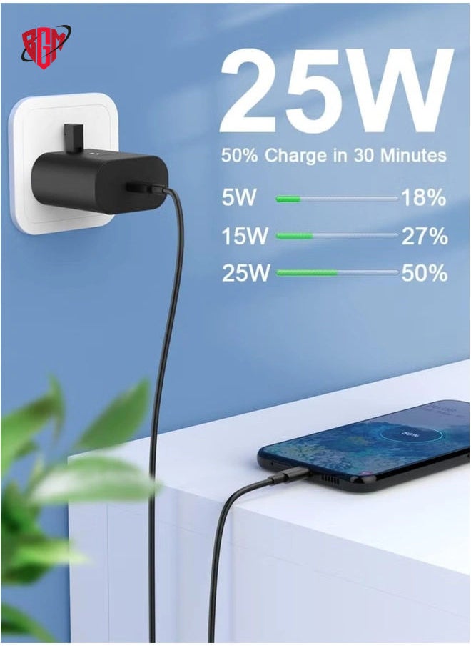 BGM - 25W Fast Charger Type C for Samsung Galaxy A15, A55 5G, A54, A35, A34, A25, A05, S24, S23, S22, S21, S20, Z Fold5, Z Flip5 Tablet USB C Super Charge Adapter Plug - Image 1