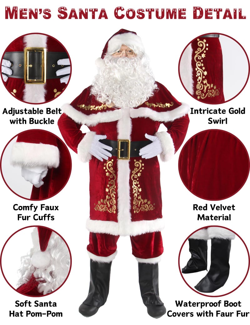 Halfjuly Men’s Santa Costume Set Christmas 12pcs Deluxe Velvet Adult Santa Claus Suit (XXX-Large) - Image 4