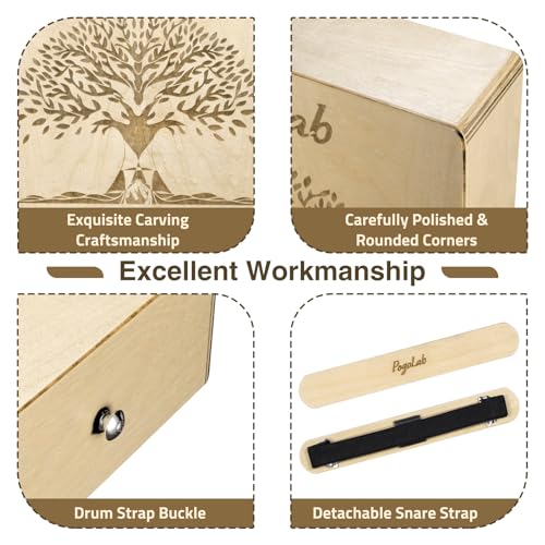 POGOLAB Portable Cajon, Multi-Tone Travel Drum Box with Storage Bag & Detachable Snare Drum Strap, Exquisite Carved Patterns, Beautiful Percussion Instrument Gift - Image 4