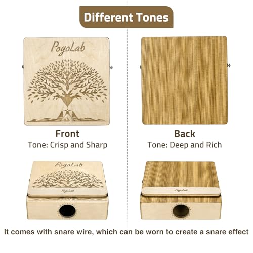 POGOLAB Portable Cajon, Multi-Tone Travel Drum Box with Storage Bag & Detachable Snare Drum Strap, Exquisite Carved Patterns, Beautiful Percussion Instrument Gift - Image 3