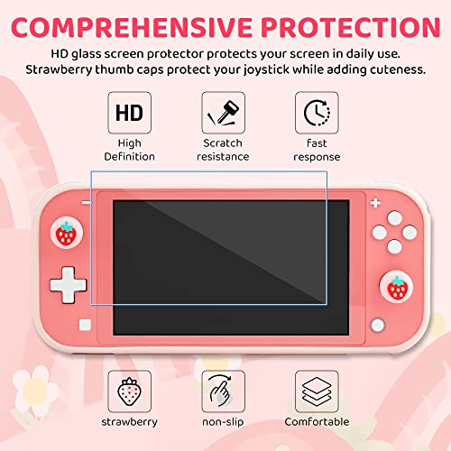 FANPL Case for Nintendo Switch Lite, Cute Pink Strawberry Carrying Case Bundle for Switch Lite Accessories with Soft TPU Cover, Adjustable Strap, Screen Protector, Thumb Grip Caps - Image 5