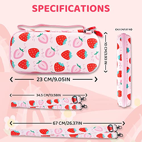 FANPL Case for Nintendo Switch Lite, Cute Pink Strawberry Carrying Case Bundle for Switch Lite Accessories with Soft TPU Cover, Adjustable Strap, Screen Protector, Thumb Grip Caps - Image 2