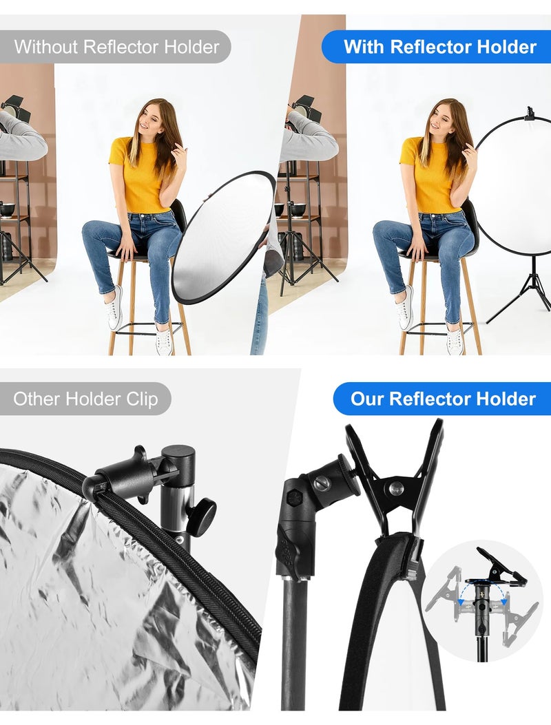 Selens Photography Reflector Clamp Holder Speedlite Hot Shoe Bracket with 1/4" & 3/8" Screw Mount with Photo Studio Light Stand, Lighting Umbrella Reflector - Image 4